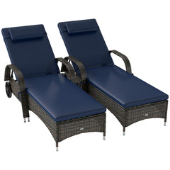 2 Reclining Chaise Lounge Chairs, Rolling Outdoor Chairs With Cushion
