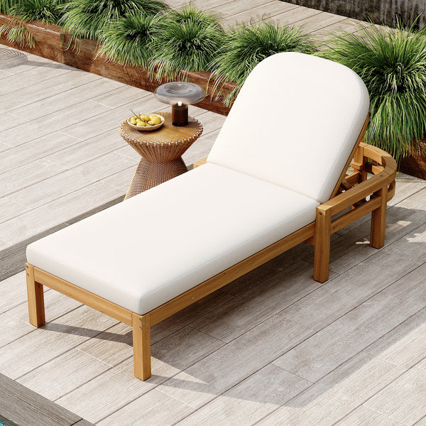 TREXM Outdoor Chaise Lounge  Premium Acacia Wood Patio Recliner