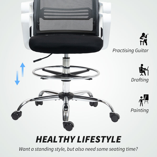 Draughtsman Chair, Mesh Drafting Chair, Ergonomic Office Chair With Lumbar Support, Adjustable Foot Ring, Black