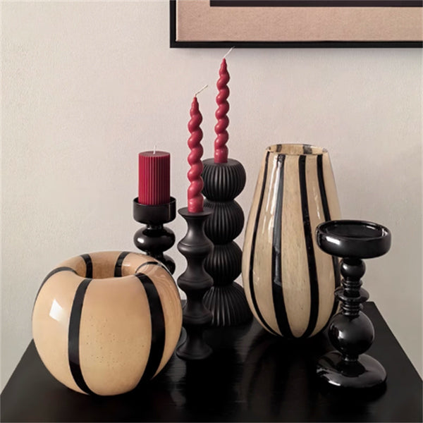 Midcentury Style Striped Glass Vase