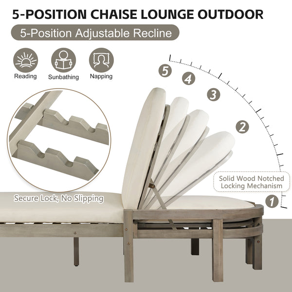 Premium Acacia Wood Patio Recliners With Arched Backrest
