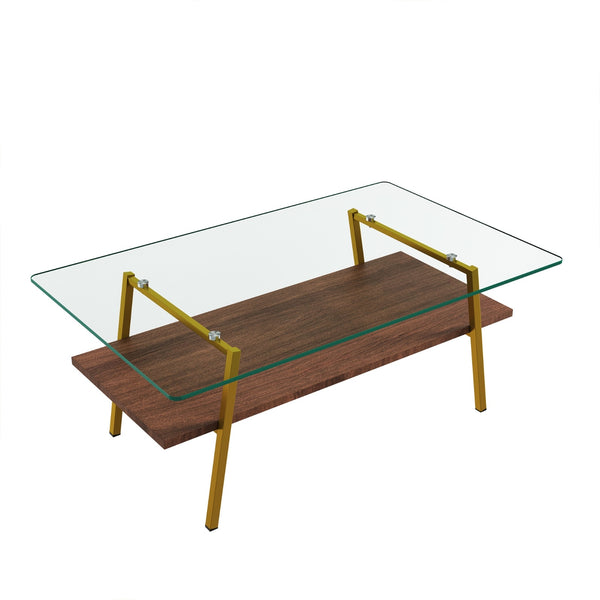Modern Rectangle Coffee Table with Tempered Glass Tabletop