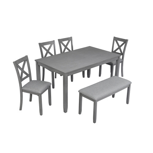 Rectangular Wooden Dining Table With 4 Upholstered Chairs And A Bench