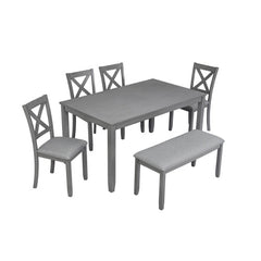 Rectangular Wooden Dining Table With 4 Upholstered Chairs And A Bench