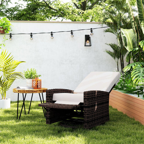 Outdoor Wicker Swivel Recliner Chair with Lifting Footrest,