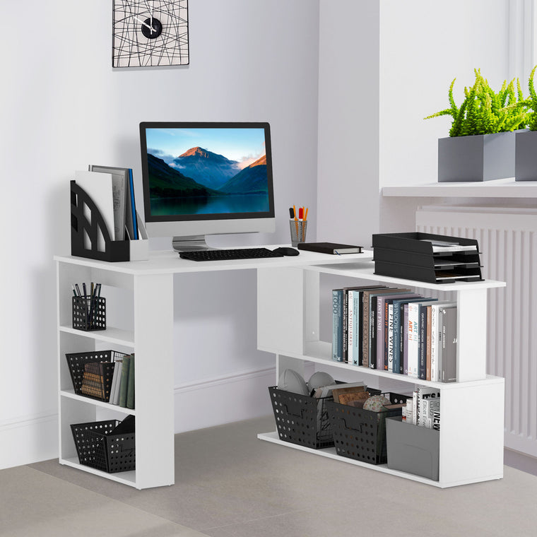 Home Office Desk L Shaped Corner Computer Desk With Storage Shelves