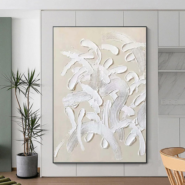 Handmade Oil Painting White Design Thick Acrylic Wall Art Decoration Abstract Knife Artwork For Home Wedding Room Decor Rolled Frameless Unstretched Painting