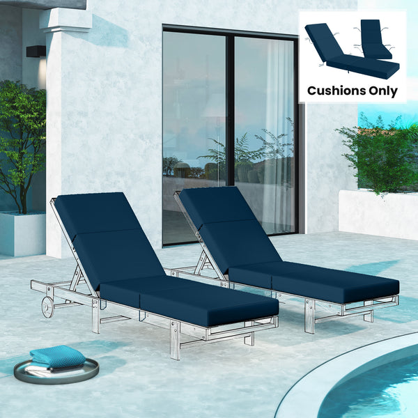 Set of 2 Chaise Lounge Cushion, 4" Thick Outdoor Lounge Chair Cushions with Ties for Patio, 21" x 72 ", Navy Blue