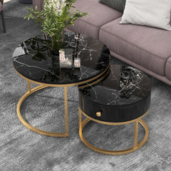 Nesting Tables With Storage Gold Metal Frame Legs And Marble Pattern