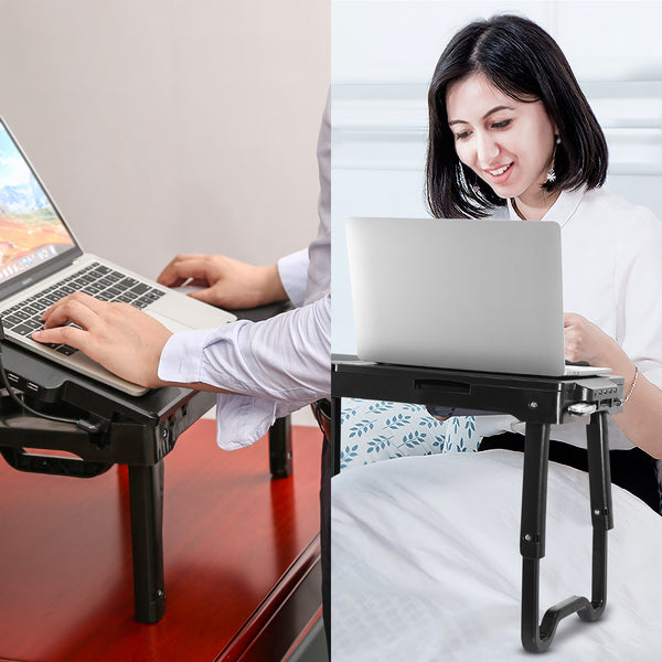 Foldable Laptop Table Bed With Cooling Fan Mouse Board LED Light 4 USB Ports