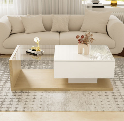 Coffee Table In High Gloss White and wood