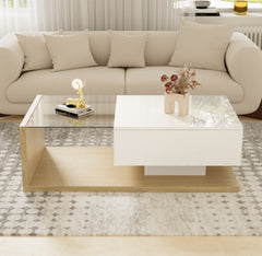 Coffee Table In High Gloss White and wood