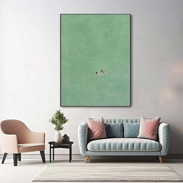 Swimming Into The Sea Green Ocean Hand Painted Oil Painting