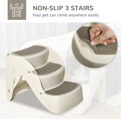 PawHut Foldable Pet Stairs Portable Dog Steps 3-Step Design With Non-slip Mats For High Beds, Sofas, 49 X 38 X 38 Cm, Cream