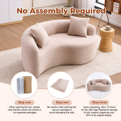 LY 042 S Curved Chenille Sectional Sofa  Dual-Depth  21.3x  26.8, Beige, No Assembly, Compact For Small Spaces, 400 Lbs, 66.9 L