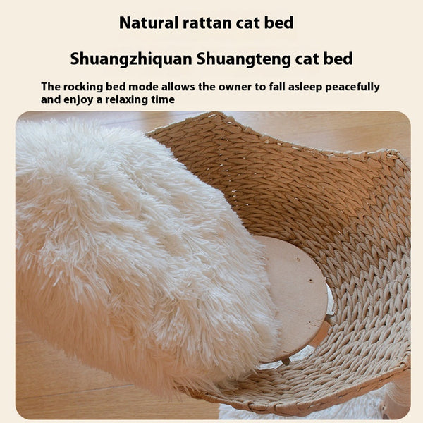 Cat Climbing Solid Wood Rattan Scratching Tree
