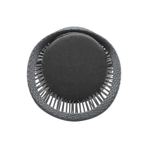 26.7 Modern Gray Wicker Lounge Chair With Rattan And Iron Frame, Featuring A Stylish Round Design, Perfect For Living Room, Patio, Or Balcony Relaxation