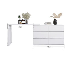Extended Desktop With 6 Drawers And White Dressing Table