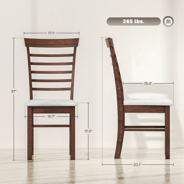 Wooden Dining Chairs Set Of 4, Farmhouse Upholstered Kitchen Chairs With Rubber Wood Frame, Dark Brown And Beige