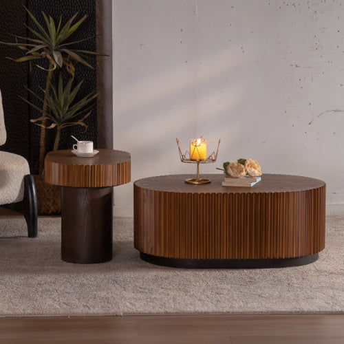 Modern Stylish Wooden Circle Fluted Table For Living Room
