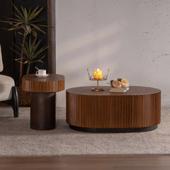 Modern Stylish Wooden Circle Fluted Table For Living Room