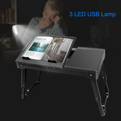 Foldable Laptop Table Bed With Cooling Fan Mouse Board LED Light 4 USB Ports