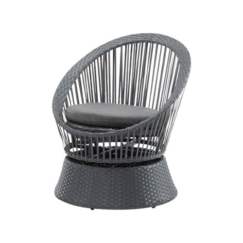 26.7 Modern Gray Wicker Lounge Chair With Rattan And Iron Frame, Featuring A Stylish Round Design, Perfect For Living Room, Patio, Or Balcony Relaxation