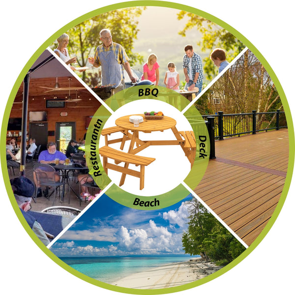 6-Person Outdoor Wooden Picnic Table W 3 Benches For Patio, Backyard, Garden