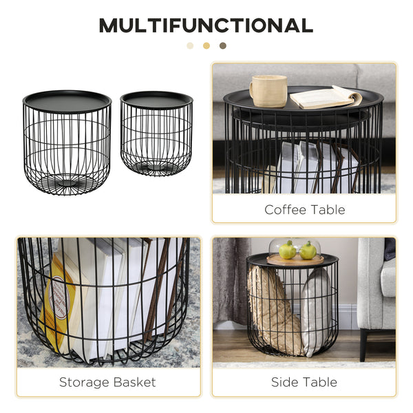 Tables with Steel Wired Basket Body and Removable Top