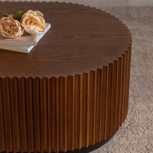 Modern Stylish Wooden Circle Fluted Table For Living Room