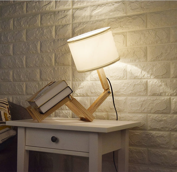 Creative Small Machine Humanoid Wooden Table Lamp Fashion Design Home Decor