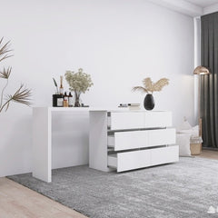 Extended Desktop With 6 Drawers And White Dressing Table