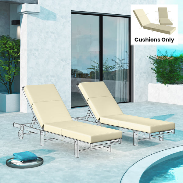 Set of 2 Chaise Lounge Cushion, 4" Thick Outdoor Lounge Chair Cushions