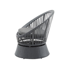 26.7 Modern Gray Wicker Lounge Chair With Rattan And Iron Frame, Featuring A Stylish Round Design, Perfect For Living Room, Patio, Or Balcony Relaxation