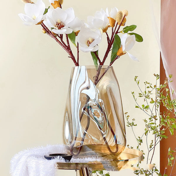 Designer Transparent Glass Vase Irregular Dining Table Vase Sample Room Decoration Colored Flower