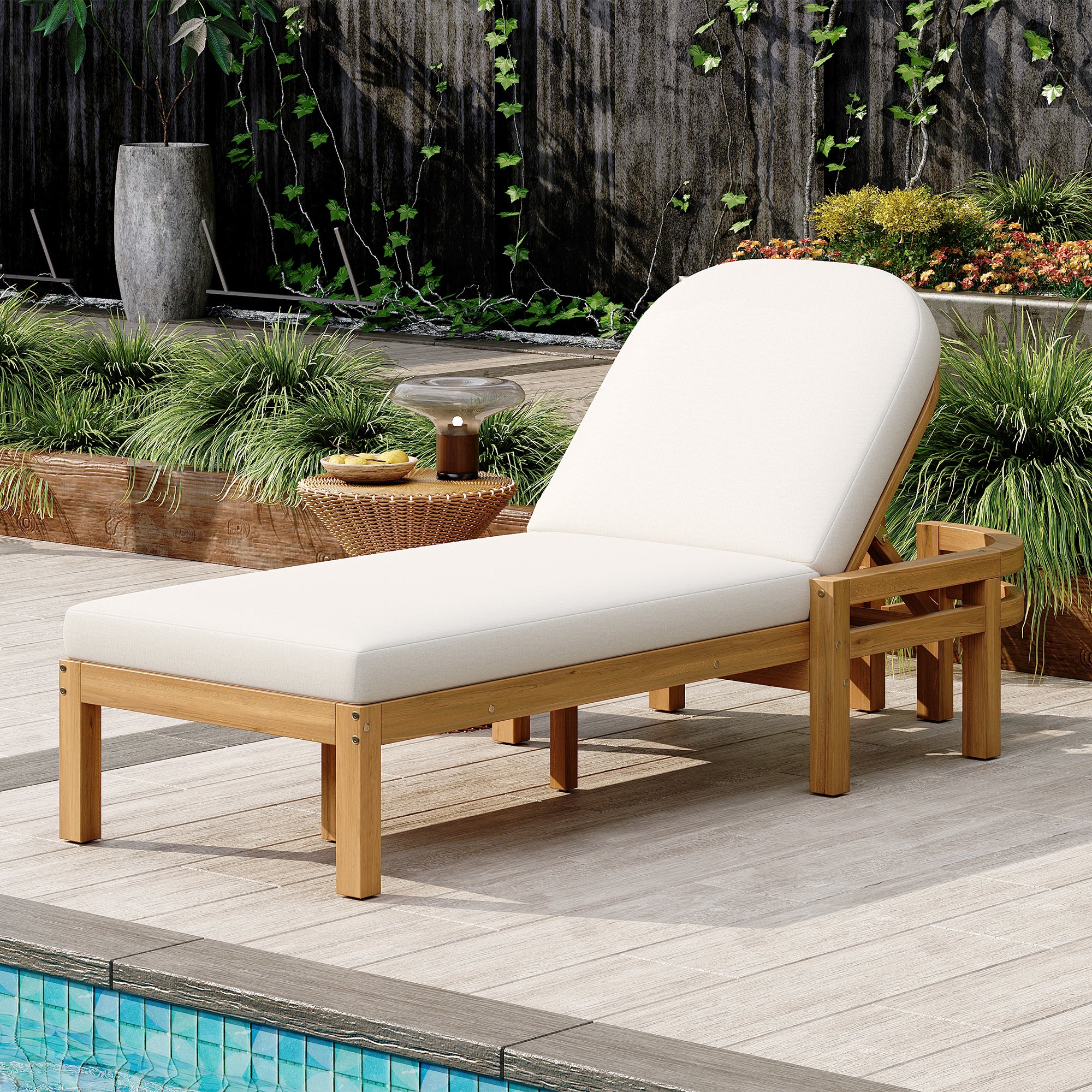TREXM Outdoor Chaise Lounge  Premium Acacia Wood Patio Recliner