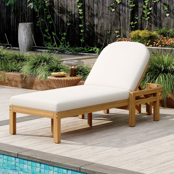 TREXM Outdoor Chaise Lounge  Premium Acacia Wood Patio Recliner