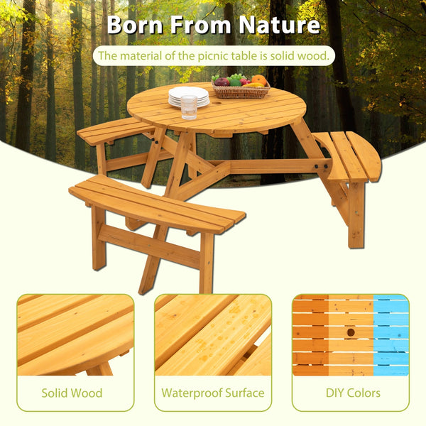 6-Person Outdoor Wooden Picnic Table W 3 Benches For Patio, Backyard, Garden