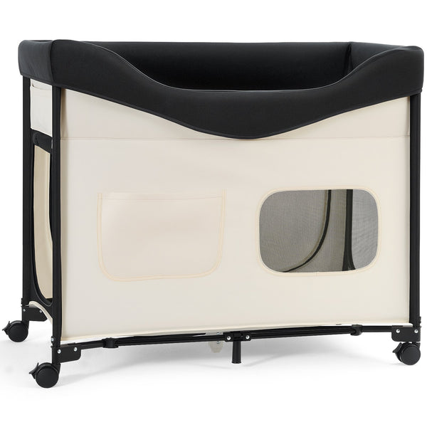 cWith 600D Oxford Cloth And Dutch Velvet, Portable Raised Cot With Wheels, Side Storage Bags, And Carry Bag For Cats & Dogs, XL, Beige