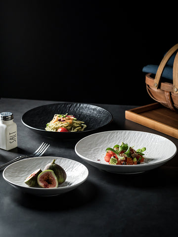 Homemade Underglaze Ceramic Stone Pattern Round Deep Plates