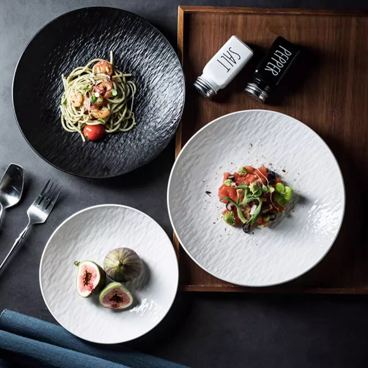 Homemade Underglaze Ceramic Stone Pattern Round Deep Plates