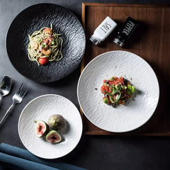 Homemade Underglaze Ceramic Stone Pattern Round Deep Plates