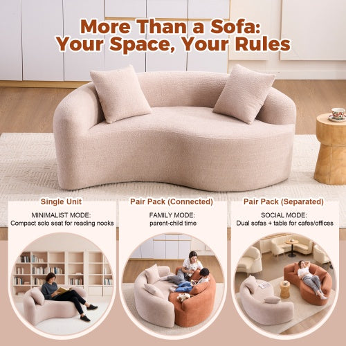 LY 042 S Curved Chenille Sectional Sofa  Dual-Depth  21.3x  26.8, Beige, No Assembly, Compact For Small Spaces, 400 Lbs, 66.9 L