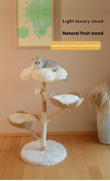 Cat Climbing Solid Wood Rattan Scratching Tree