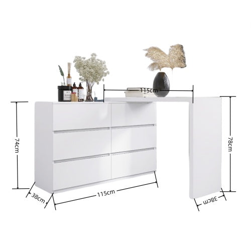 Extended Desktop With 6 Drawers And White Dressing Table