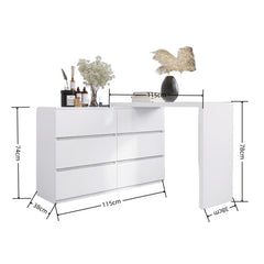 Extended Desktop With 6 Drawers And White Dressing Table