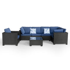 7 Pieces Outdoor Furniture Patio Set durable rattan wicker and high quality steel frame.