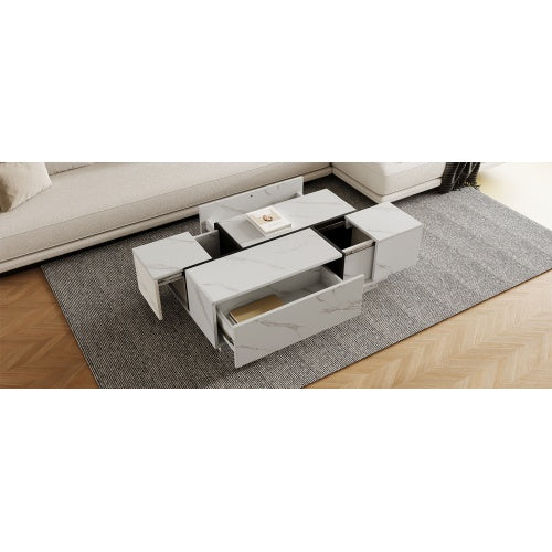 Rectangular Sliding Top Coffee Table With 2 Drawers And 2 Hidden Storage For Living Room