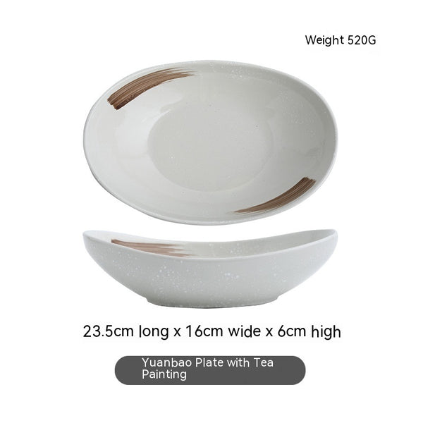 Japanese-style Ceramic Salad Dish Deep Plates Oval