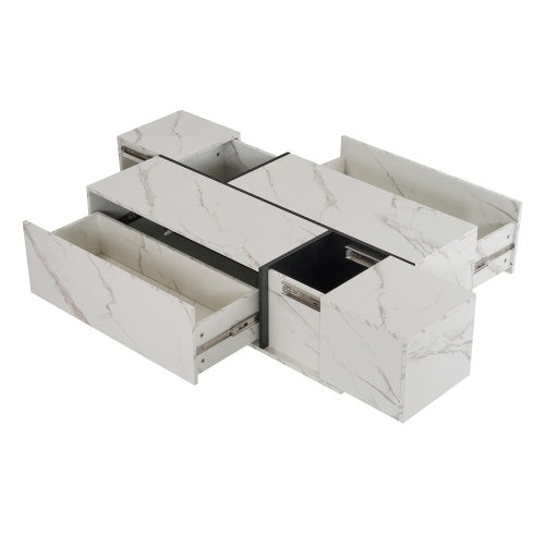 Rectangular Sliding Top Coffee Table With 2 Drawers And 2 Hidden Storage For Living Room